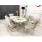 Mutfak Salon Yemek Masa Sandalye Takımı 90x170 Lak Panel Beyaz Mermer Desen Gold Ayak Masa Takımı 6  Sandalye