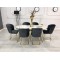 Mutfak Salon Yemek Masa Sandalye Takımı 90x170 Lak Panel Beyaz Mermer Desen Gold Ayak Masa Takımı 6  Sandalye